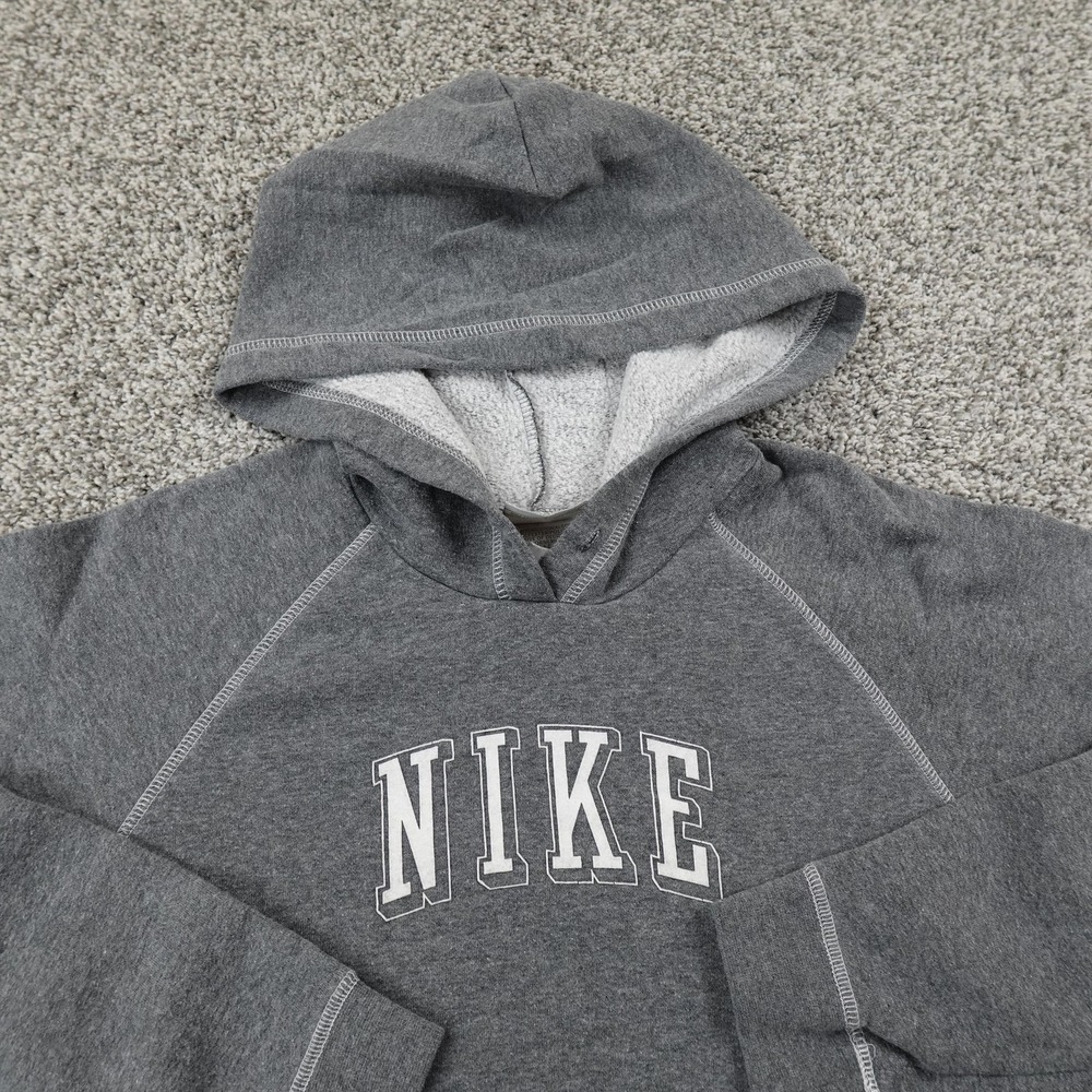 VTG Nike Hoodie Womens M Gray Spell‎ Out Logo Pullover Sweatshirt Athletic Y2K